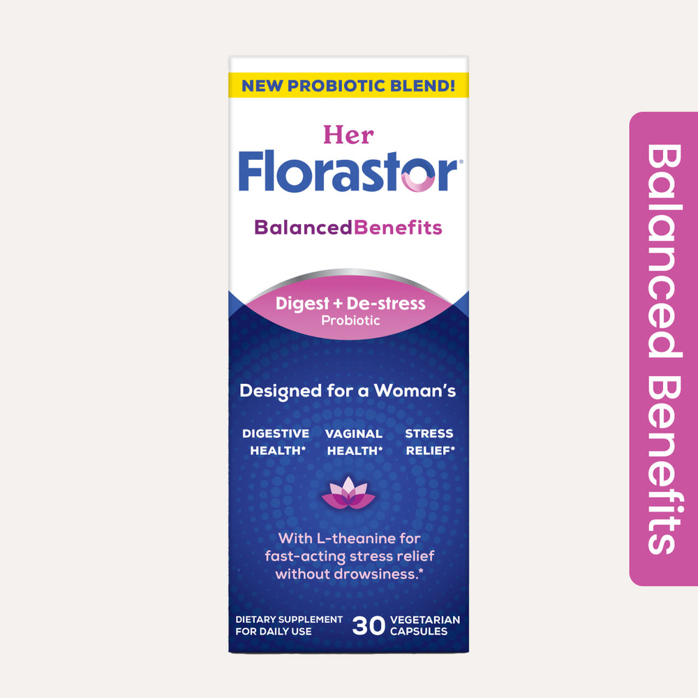 Her Florastor® Balanced Benefits Digest + De-stress Probiotic Supplement